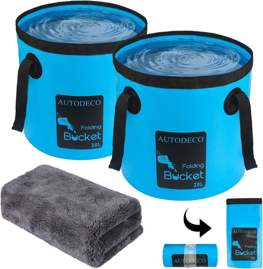 2 Pack Collapsible Bucket 5 Gallon Container Folding Water Bucket Portable Wash Basin for Outdoor Travelling Camping Fishing Gardening Car Washing 20L