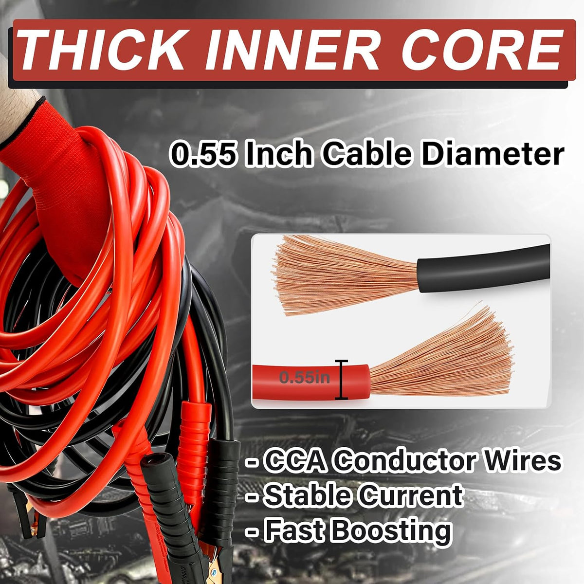 Heavy Duty Jumper Cables, 0 Gauge 30FT Automotive Booster Jumper Cable for Car, SUV,Vans &Truck Battery, Jumper Cable with Strong Clamps & Thiekened Inner Core, Carry Bag and Gloves Included