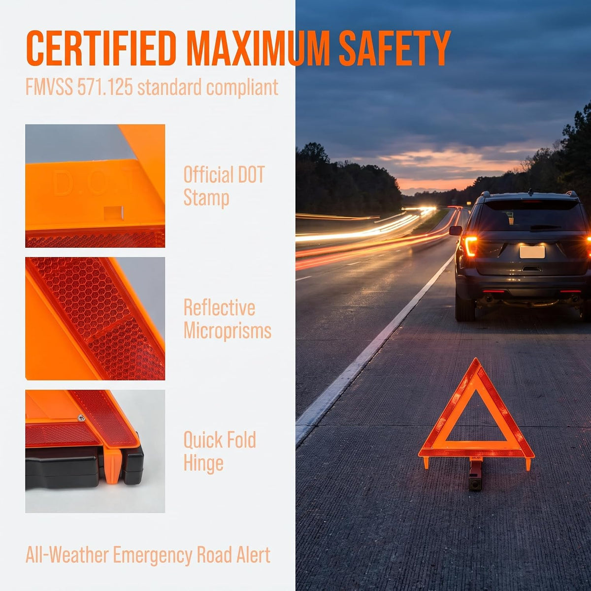 Emergency Reflective Warning Triangle 3-Pack with Case, 17 in