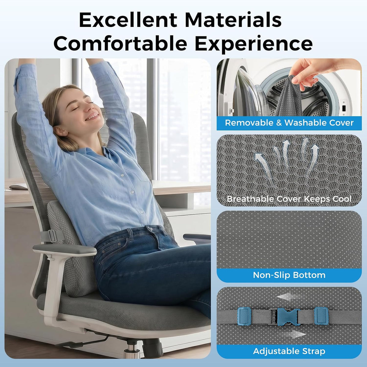 Lumbar Support Pillow for Car & Office Chair - High-Density Memory Foam Back Cushion for Sciatica & Lower Back Pain Relief - Non-Slip Support for Long Commutes & Desk Workers (3D Mesh Gray)