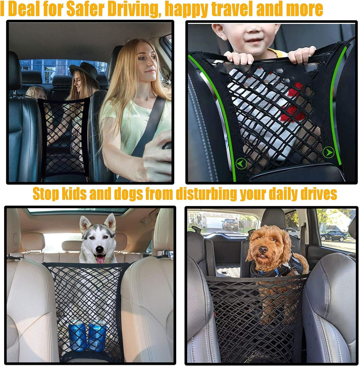 DYKESON Dog Car Net Barrier with Mesh Organizer, Pet Divider for Cars, SUVs