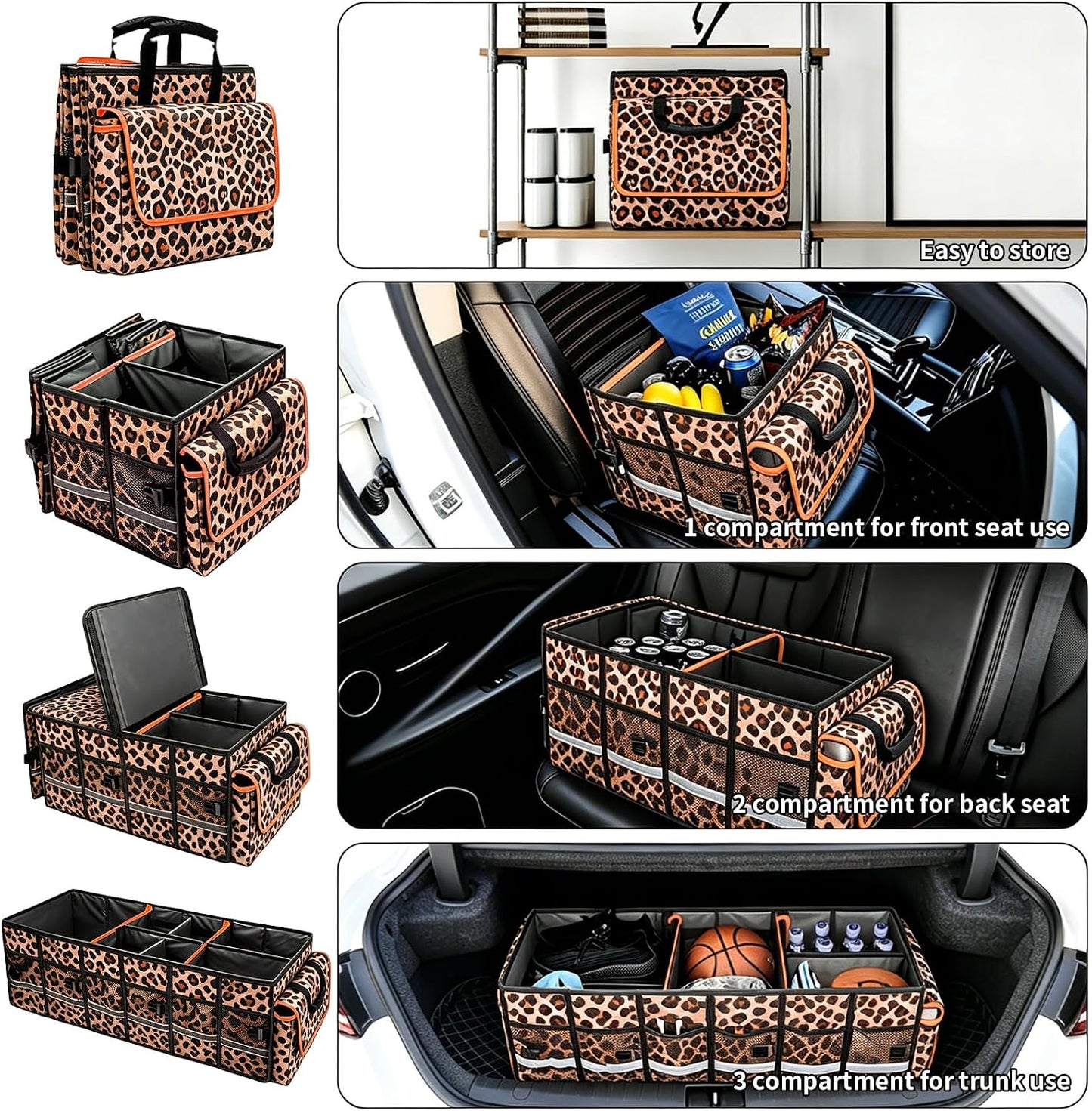 GDNasist Car Trunk Organizer and Storage with Lid & Removable Cooler Bag, Car Accessories 6 Removable Dividers for Custom Space, Collapsible Trunk Organizers Interior for SUV & Sedan, Large