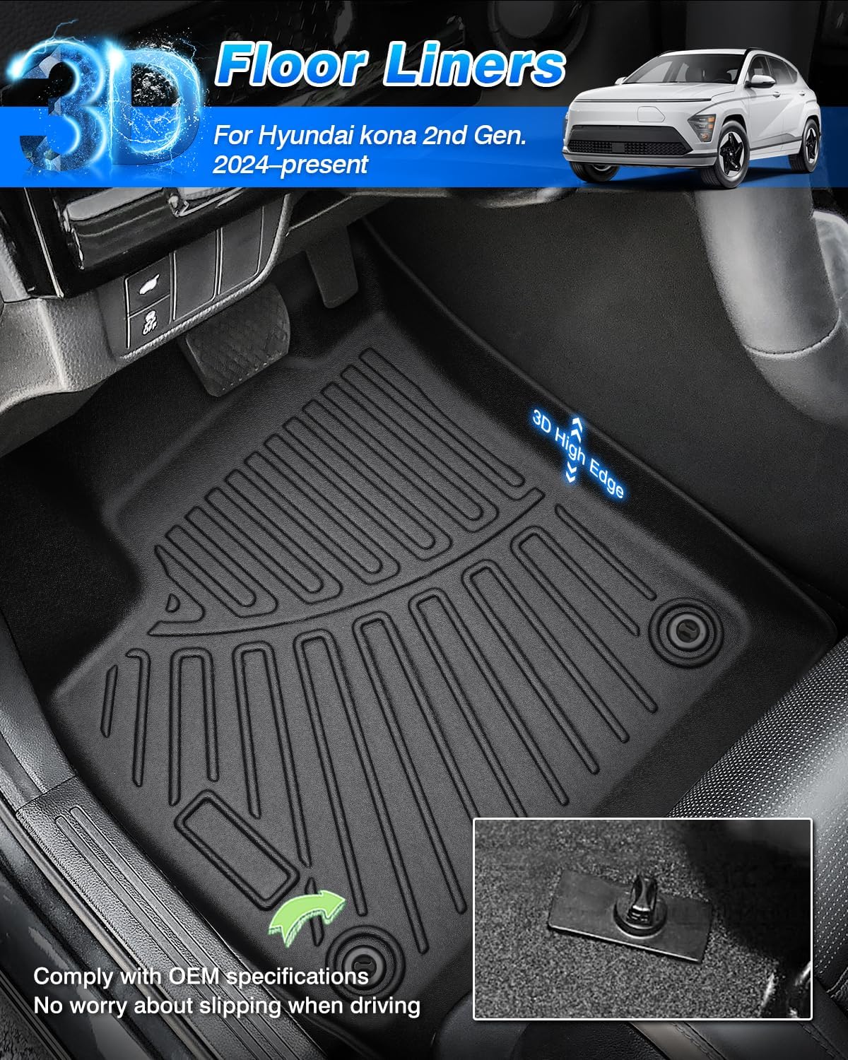 Cartist Floor Mats for Hyundai Kona 2024 2025 2026 (No Electric Model) Limited | N Line | SE | SEL, All Weather Cargo Liner for Kona Accessories, Heavy Duty Car Mats, Car Accessories