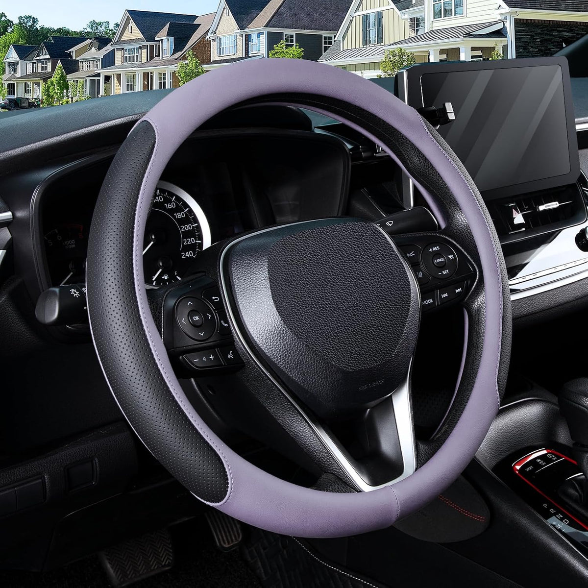 SEG Direct Steering Wheel Cover for 14.5-15 inch Car, Black Light Purple