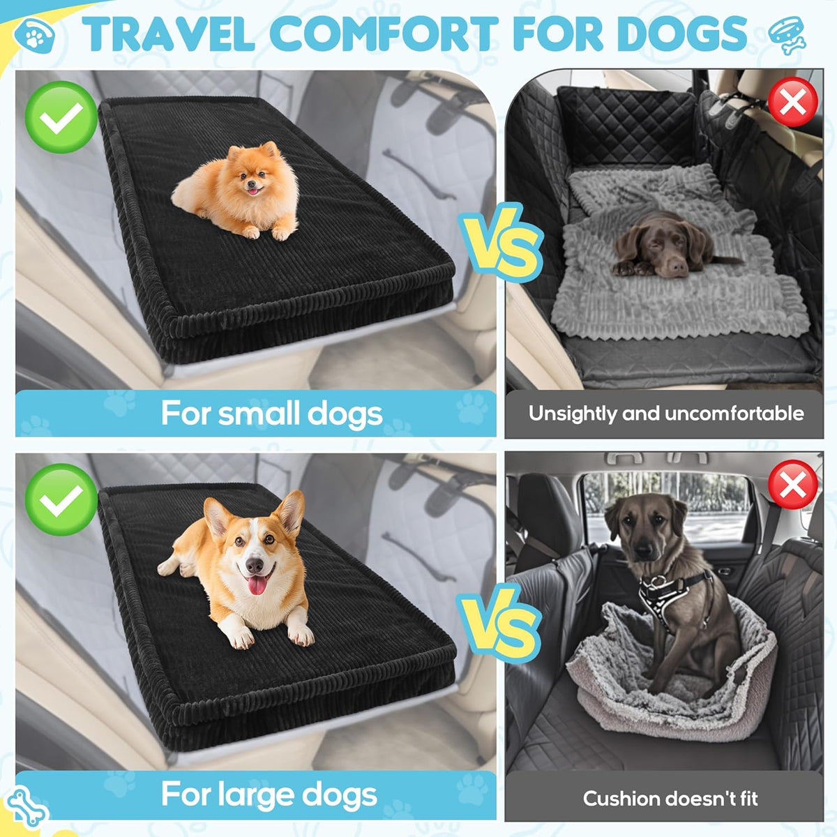 Dog Car Bed, Non-Slip Backseat Extender Pet Mat, Removable Washable Dog Bed for SUVs, Sedans & Trucks, Anti-Slip Travel Bed for Dogs, Easy Clean & Scratch-Proof & Comfort (Medium (50"L×24.6"W×2"H))