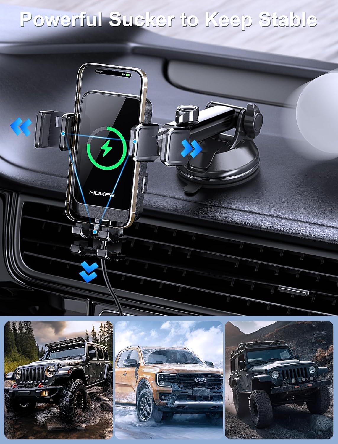 Wireless Car Charger, MOKPR 15W Auto Clamping Car Phone Holder Charger