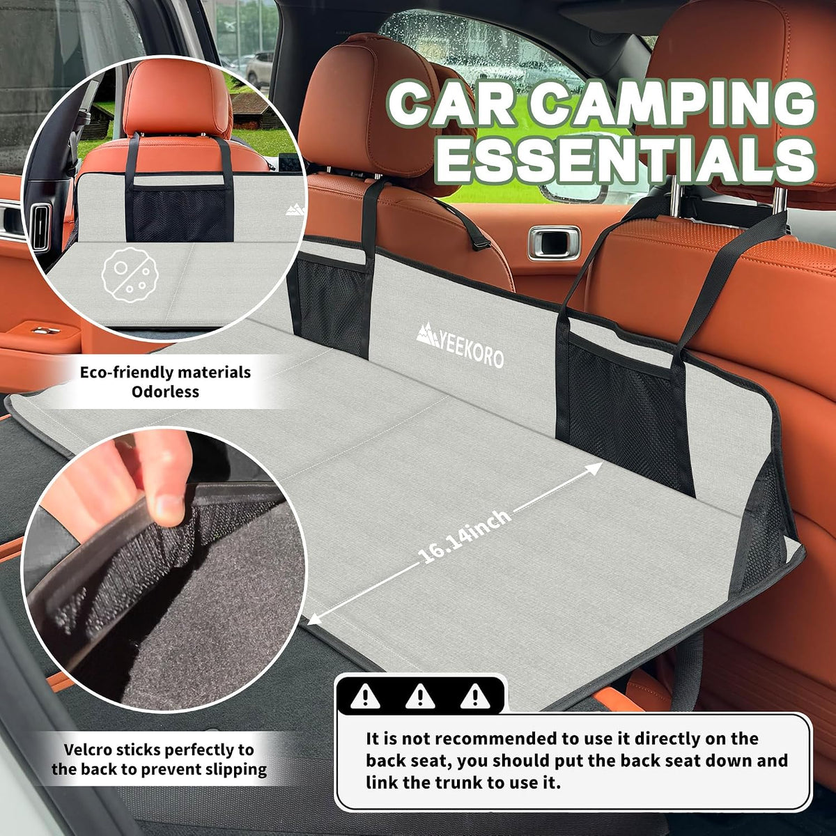 Car Rear Seat Mattress Extension Plate, Foldable Car Back Seat Extender，Portable Mattress for Sleeping, Increase Travel Trunk Space and Car Bed Camping Space for Cars, SUV, Model Y/3（Grey）