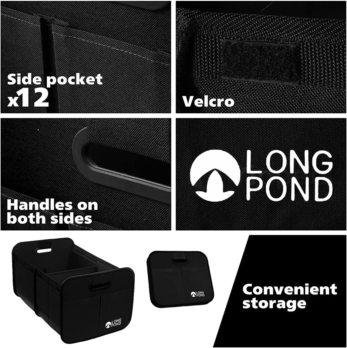 Long Pond Car Trunk Organizer, Storage for SUVs or Sedans, Foldable Cargo Containers with 9 Pockets and Reinforced Handles, with Non-Slip Bottom, Collapsible Storage for SUVs, Sedans, or Any Cars