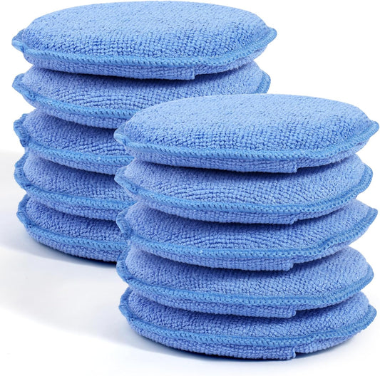 10 Pack Wax Applicator Pads, Microfiber Applicator Pad with Finger Pocket, Foam Car Wax Applicator Pad for Car Cleaning and Polishing (Blue)