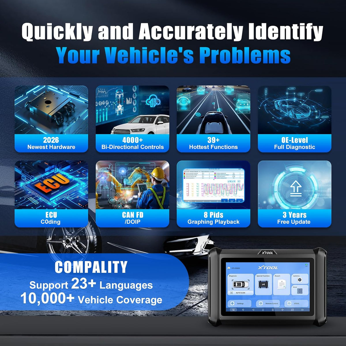 XTOOL D7S Bidirectional Diagnostic Scan Tool, ECU Coding PMI OBD2 Scanner