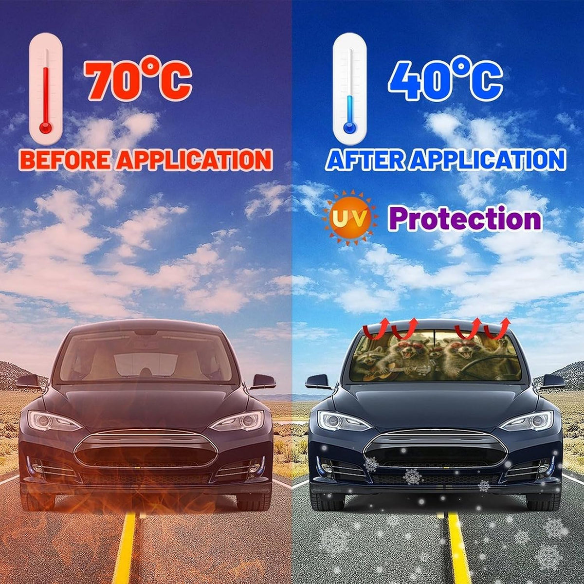 Funny Raccoon Car Windshield Sun Shade Umbrella Bendable Handle Foldable Animal Print Sunshade for Car Windshield Block UV Rays Keep Vehicle Cool for Most Sedans SUV Trucks Cars 57"x30"