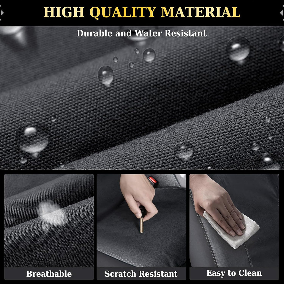 Coverado Rear Car Seat Covers, Waterproof Canvas Seat Protector for Car Seat Cushions for Kids & Dogs, Seat Covers Compatible with 2015-2026 Ford F150 & 2017-2026 Ford F250 F350 F450(Black, 2PCS)