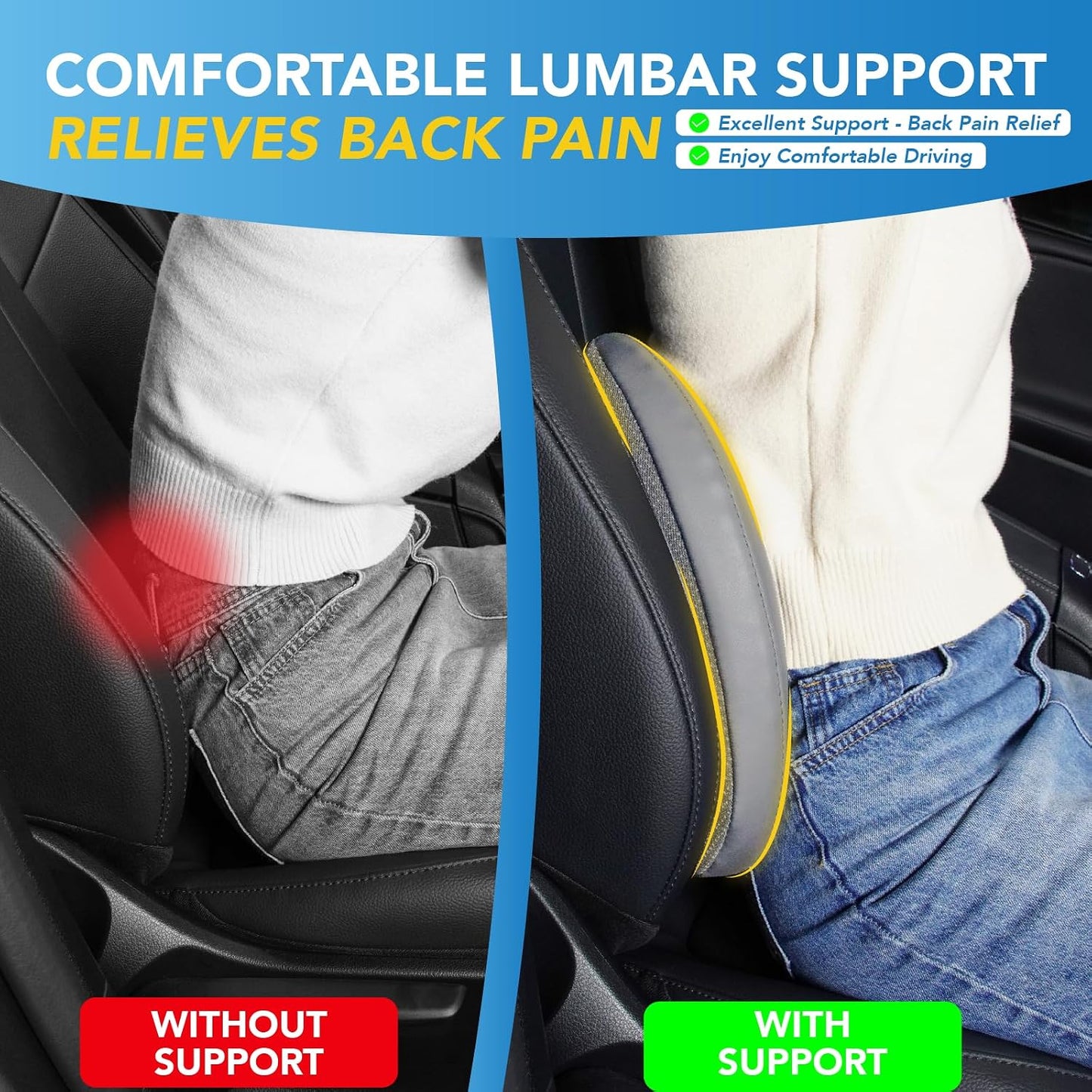 Lofty Aim Lumbar Support Pillow for Car, Car Seat Back Support for Driving | Memory Foam Car Lumbar Support for Driving Seat, Car Back Cushion, Adjustable Straps, Lower Back Pillow, Dark Grey
