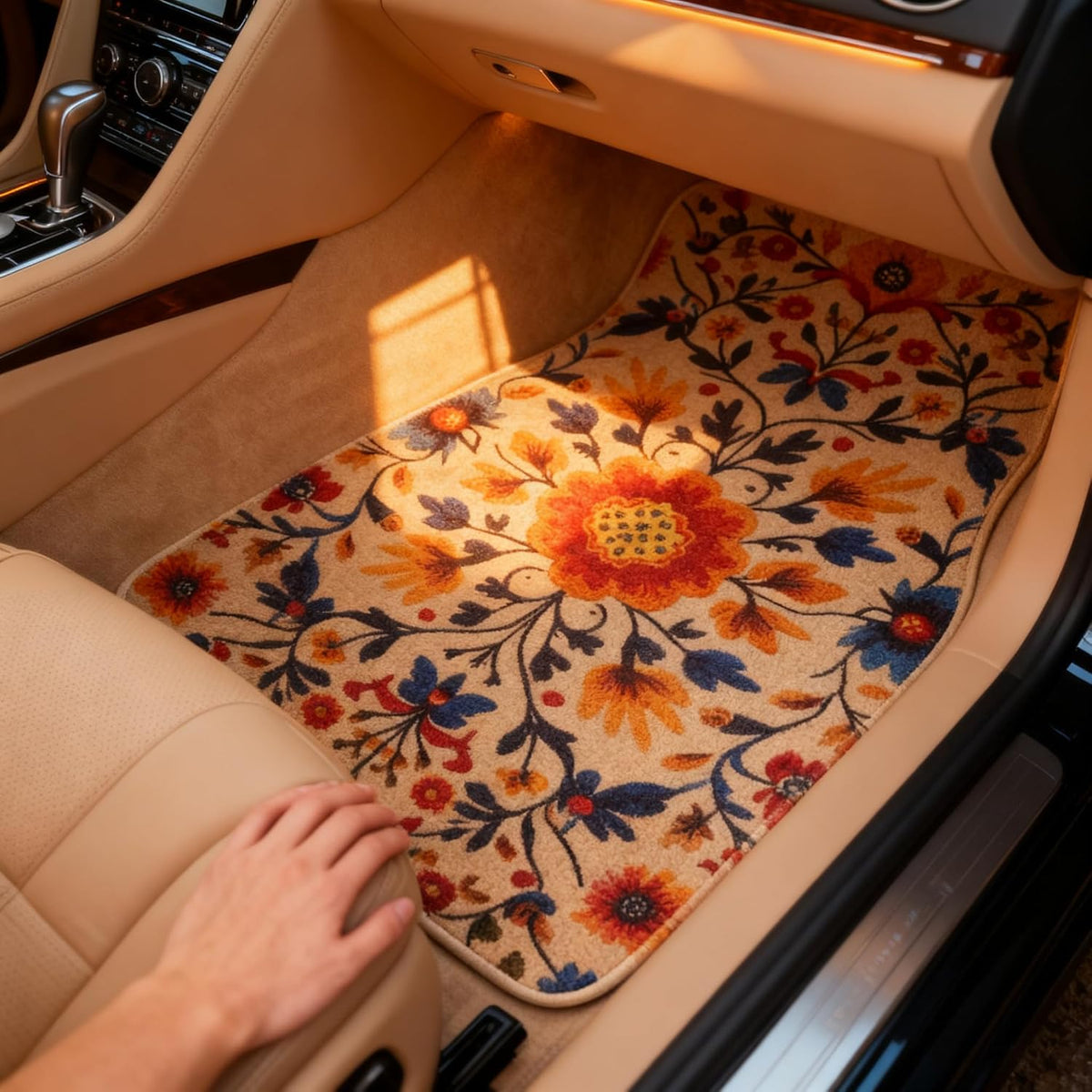 Nyverzd Luxury Car Floor Mats Full Set | Car Decor for Men Women | Vintage Floral Boho Pattern | Heavy Duty All-Weather Universal Rubber Liners | Non-Slip & Odor-Free