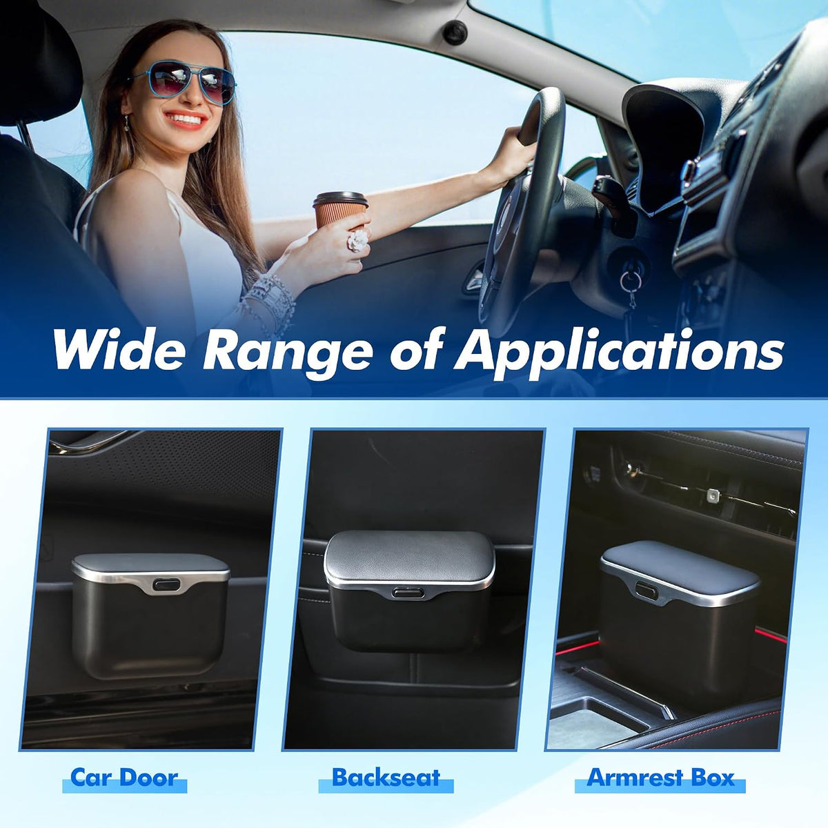 JEYODA - Automatic Push Button Car Trash Can with Secure Lid, Vehicle Garbage Bin (Black)