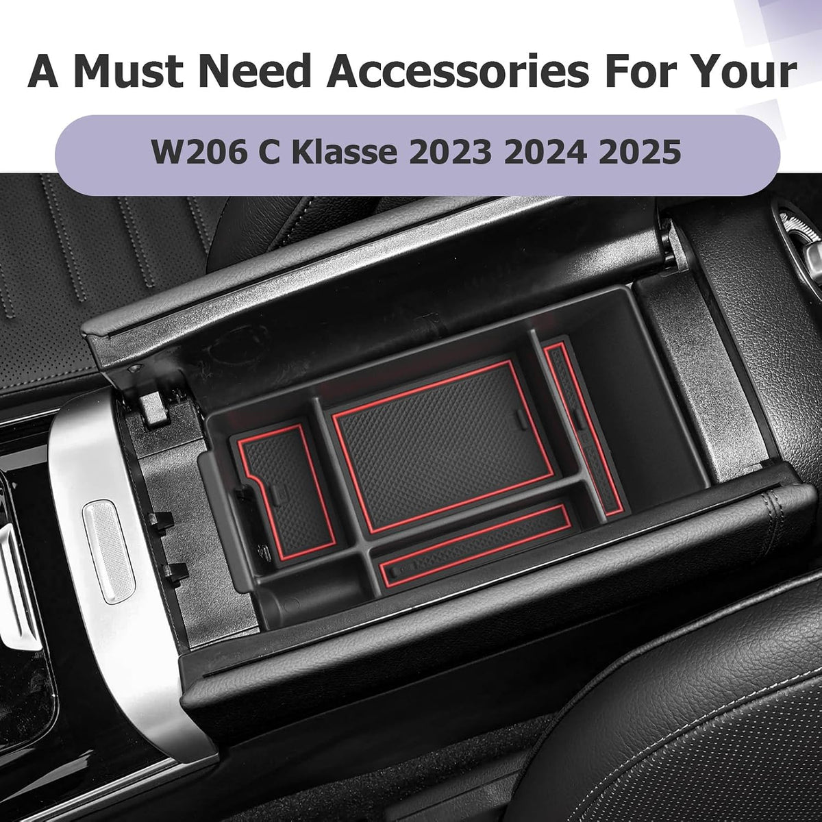 LUWU Center Console Organizer Compatible with 2022-2027 Benz C-Class C300/C300 4Matic/AMG C43/AMG C63 SE Performance W206 Accessories Armrest Console Storage Box Insert Tray ABS Material Red
