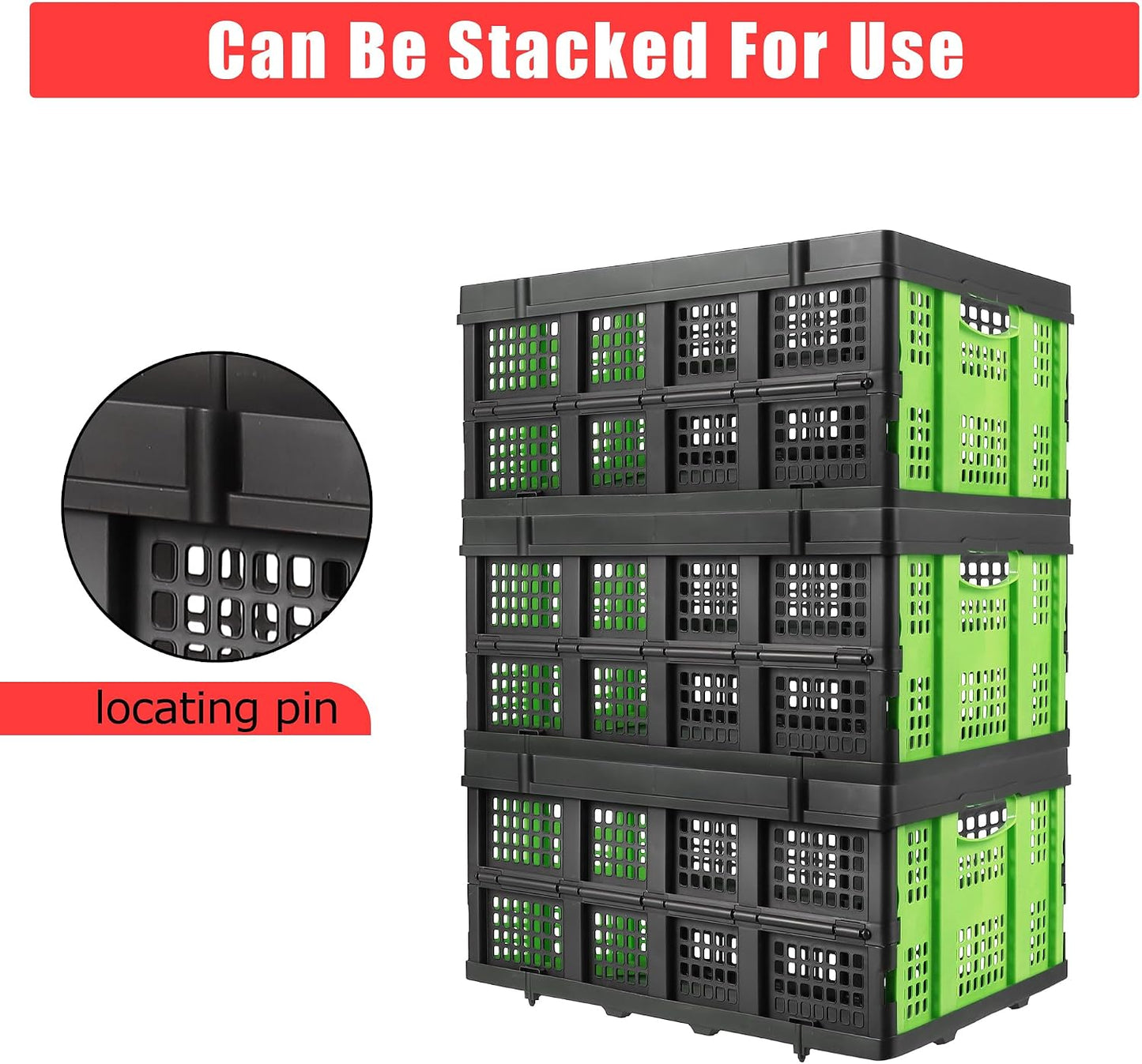 OUTLANE Collapsible Milk Crate,55L Folding Stackable Plastic Storage Bins with Side Handles,Heavy Duty Stackable Containers Folding Storage Baskets for Home, Office, School & Garage,Green