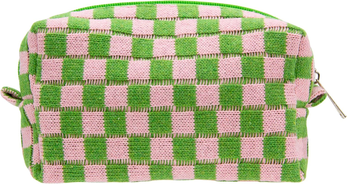 Checkered Makeup Bag for Purse, Small Travel Cosmetic Pouch,Pink,6 Pack