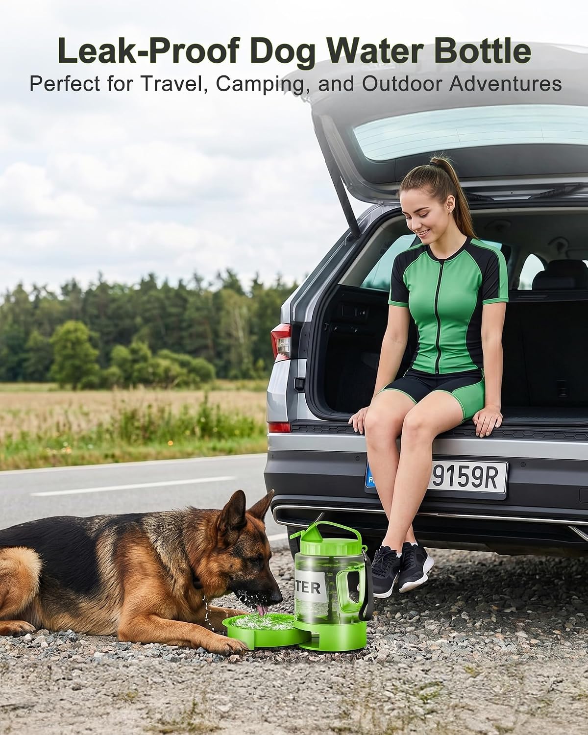 77oz Dog Water Dispenser, 2.2L Large Portable Dog Water Bottle with Pull-Out Drinking Bowl, BPA Free Leak-Proof Pet Travel Water Container for Camping, Hiking, Beach, Car Travel Essentials