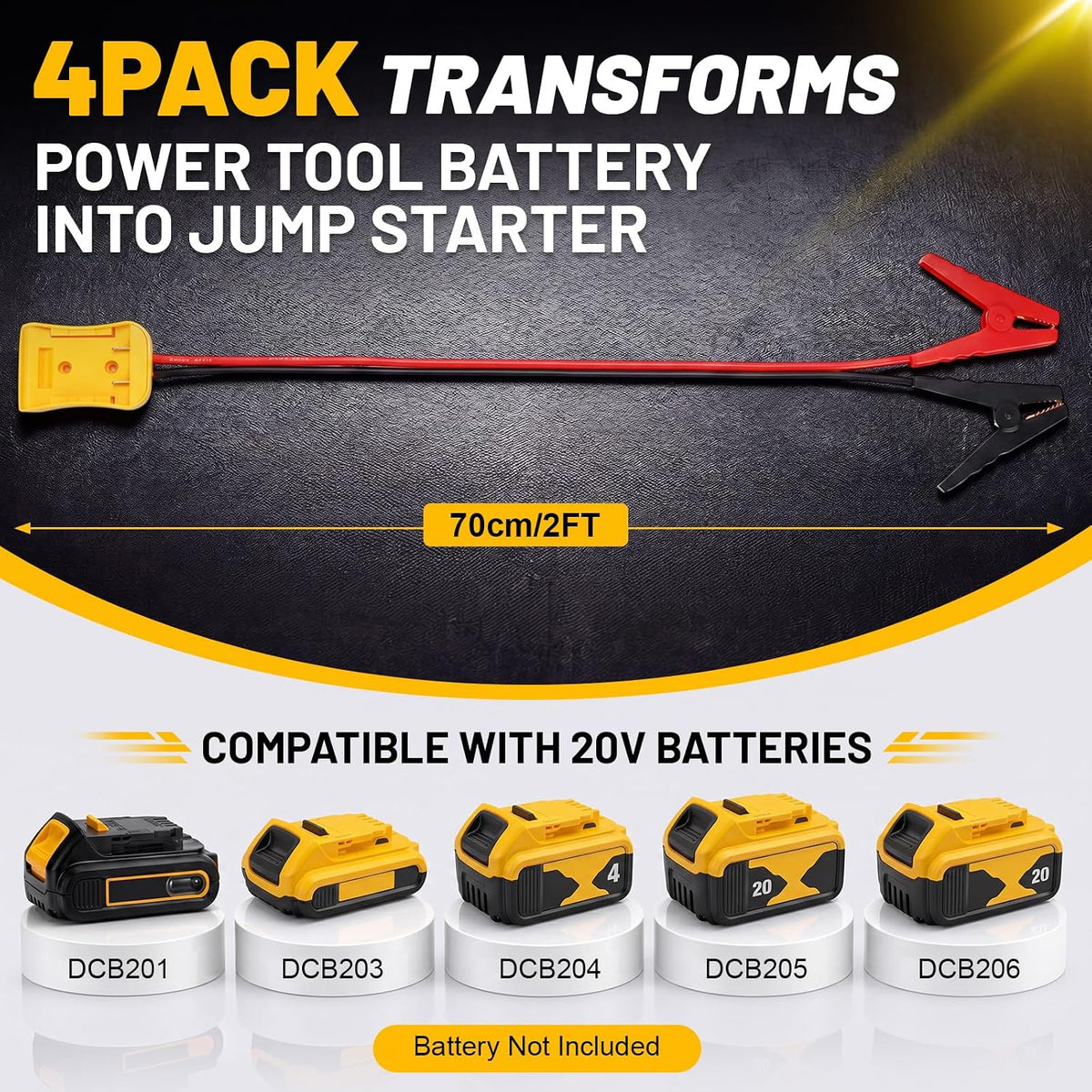 Tallew 4 Pcs Jumper Cables for Car with Adapter Compatible with Dewalt 20v Batteries 8AWG 2FT Silicone Wire Automotive Booster Cables for Jump Car Starting Tool Battery, Temperature Resistance 392℉