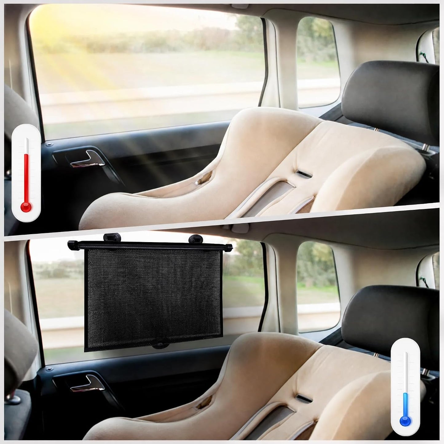 2 Pack Large Car Side Window Sun Shade for Baby, Retractable Roller Car Window Shades UV Protection, Clip-On Sunshade for SUV Truck Rear Side Window, 18" x 20" Vehicle Sun Protection Shade