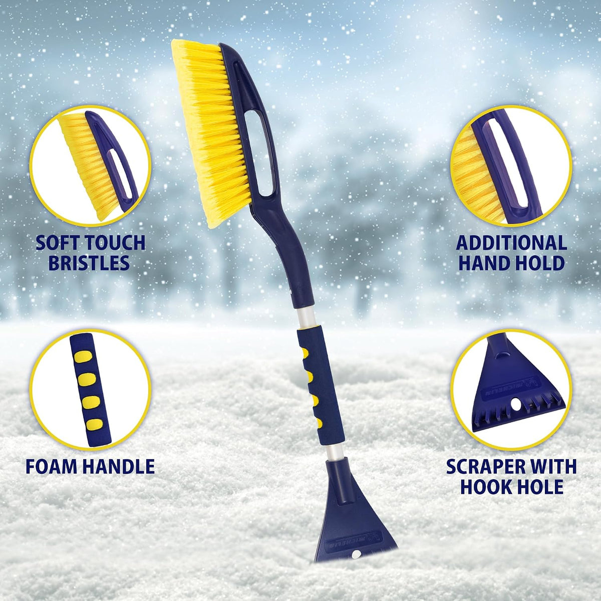 Michelin Snow Brush for Car Windshield (Pack of 2) – 25" Heavy Duty Snow Remover with Ice Scraper, Ergonomic Foam Grip, Power Scraping Handle, Lightweight Aluminum Shaft for Car, SUV, Truck, Van