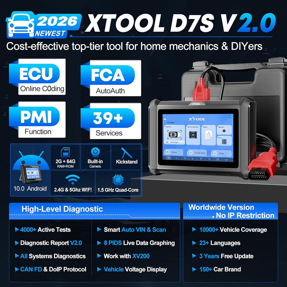 XTOOL D7S Bidirectional Diagnostic Scan Tool, ECU Coding PMI OBD2 Scanner