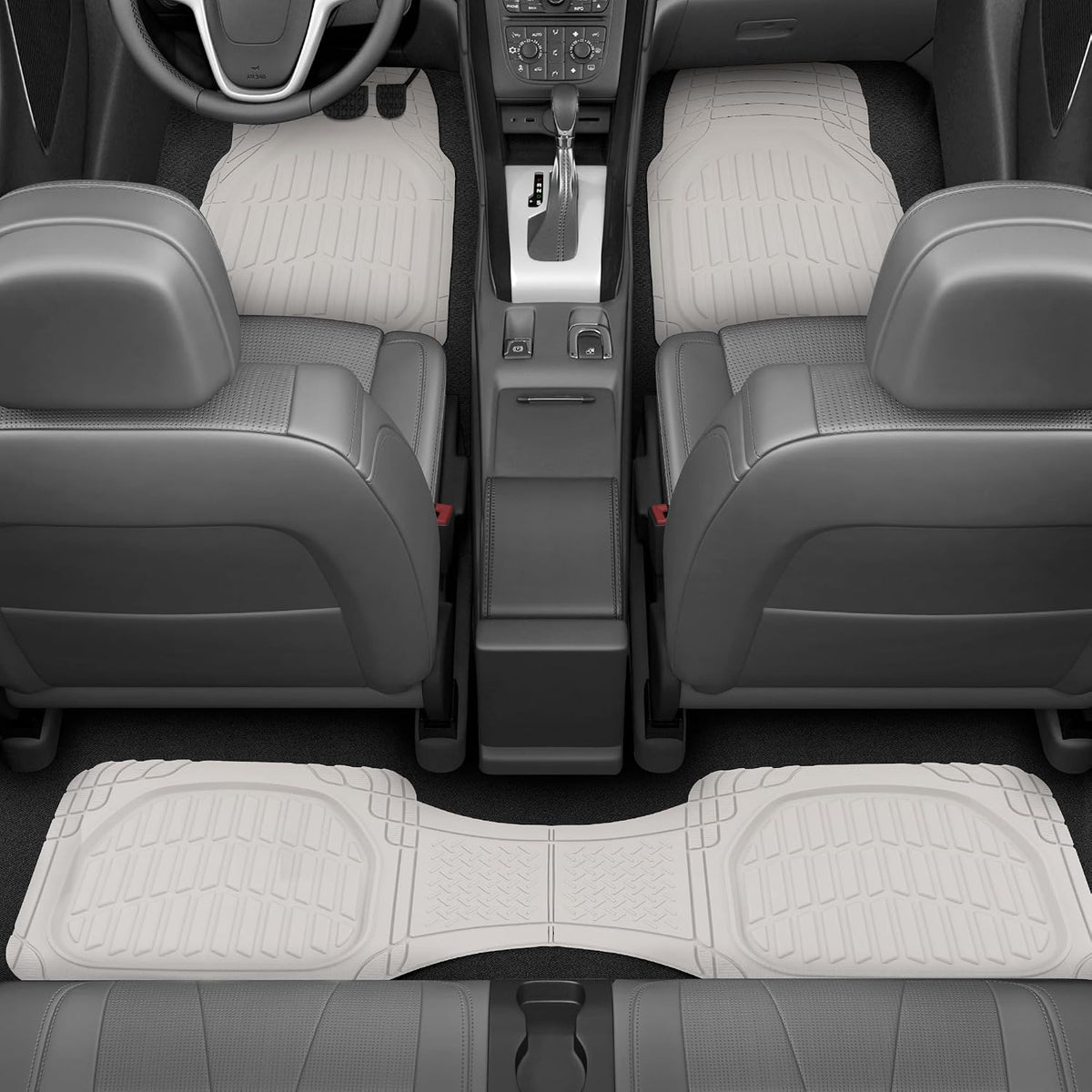 Motor Trend FlexTough LITE Rubber Car Mats Full Set - All Weather White Floor Mats for Trucks, Cars & SUVs - Automotive White Car Floor Mats for Cars Interior Accessories Universal Trim-to-Fit
