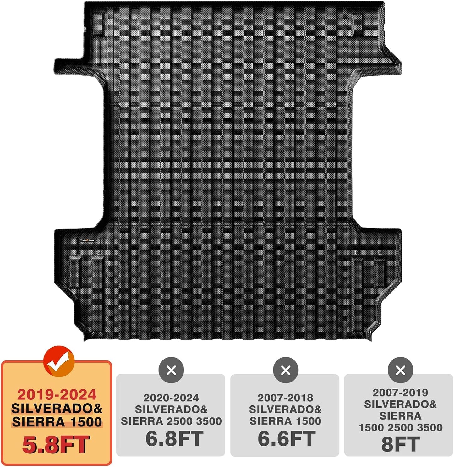 TripleAliners Truck Mat Compatible with 2019-2026 Chevy Silverado/GMC Sierra 1500 5.8FT Accessories, Truck Bed Mat Heavy Duty Custom Fit All Weather Protection TPE Pickup Bed Liner