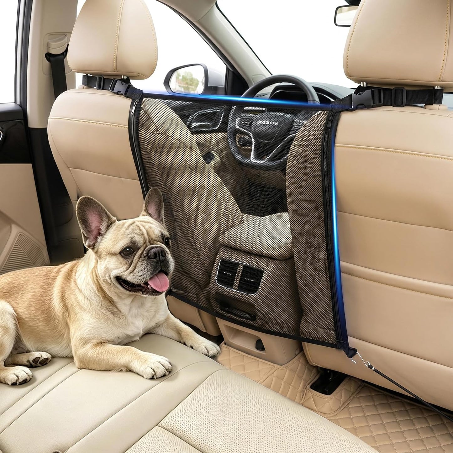 Dog Car Net Barrier for Back Seat, Pet Mesh Divider Gate Between Seats, SUV Truck Backseat Safety Barrier for Dogs Travel