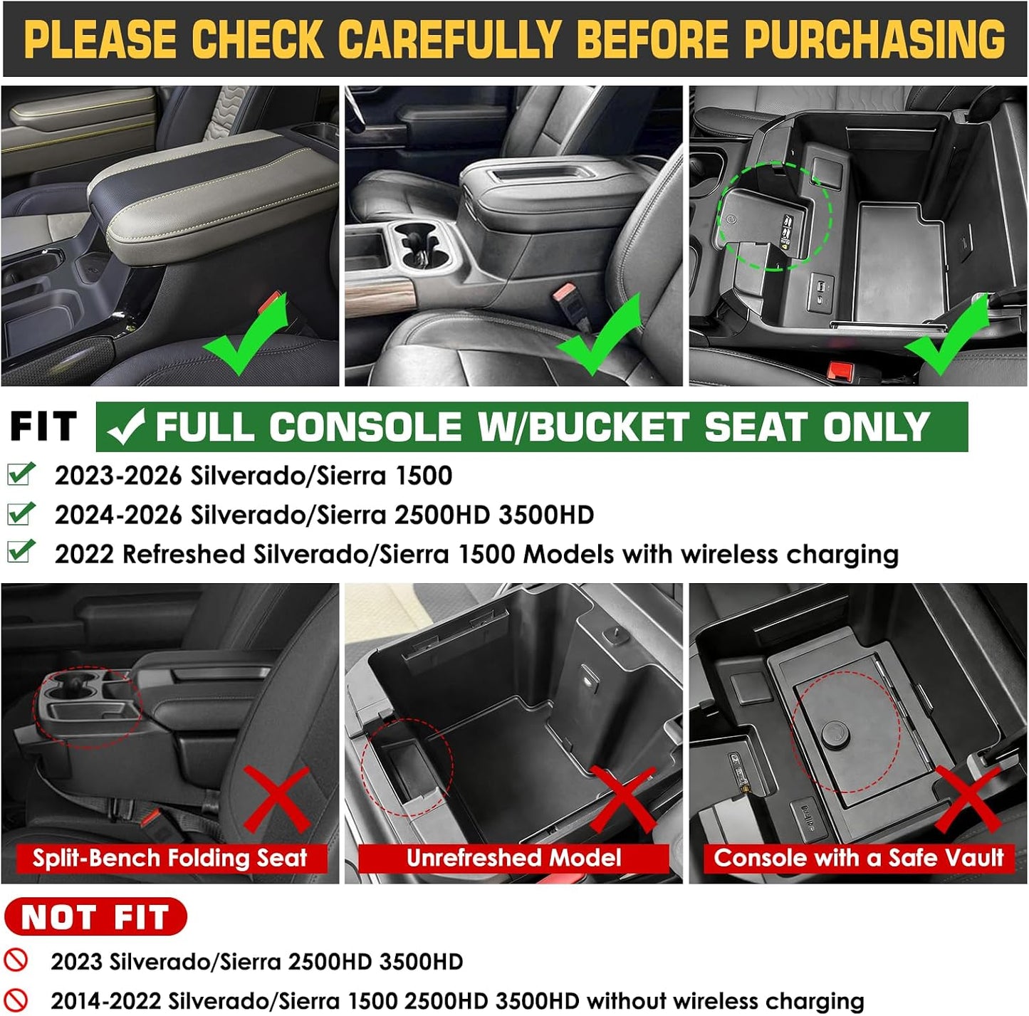 Center Console Organizer for Refreshed 2022-2026 Chevrolet Silverado/GMC Sierra 1500 Accessories, Full Armrest Box Storage Tray for 2024-2026 Chevy Silverado/Sierra 2500HD 3500HD, Bucket Seats ONLY