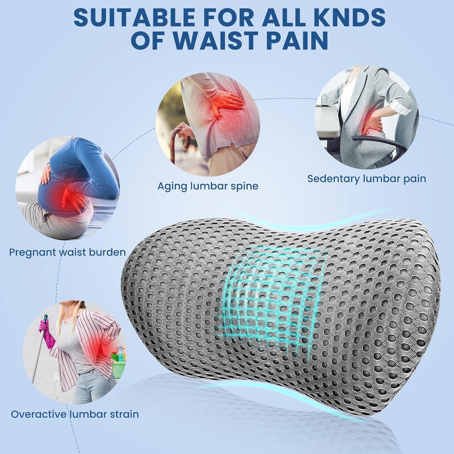 Ergonomic Pillow, Memory Foam Waist Pillow, Bed Pillow, Ergonomic Design That fits The Spine, reshape Your Comfortable Sitting Posture