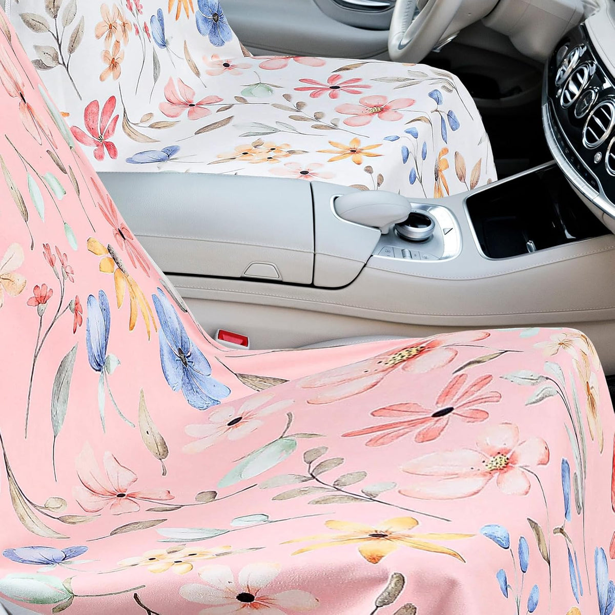 Hahafelt 2 Pack Car Seat Towel Cover with Storage Bag, Watercolor Flowers