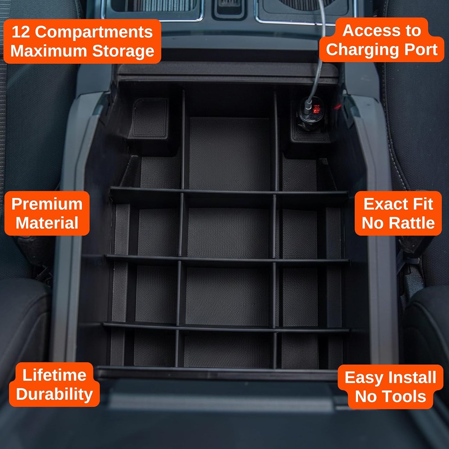Vehicle OCD - Center Console Organizer for Ford F150 (2015-2020) (Full Console w/Bucket Seats ONLY) - Made in USA - SLX107