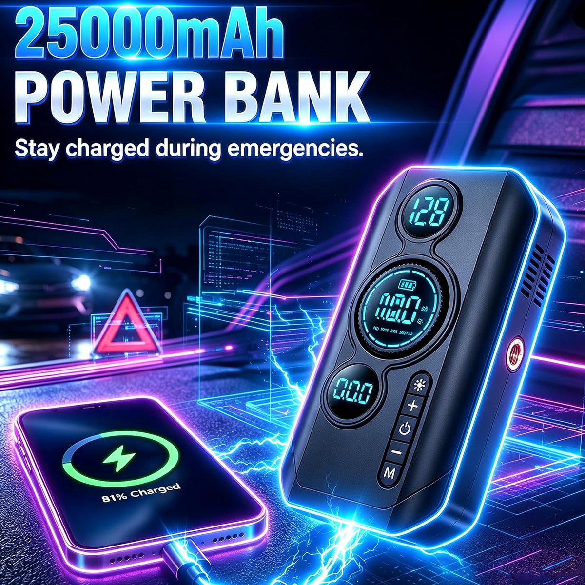 9000A Jump Starter with Air Compressor, Portable Tire Inflator, German-Tech Fast-Charging Power Bank Car Battery Booster for Car Owners Camping, Road Trips, Family Safety & Gift Giving