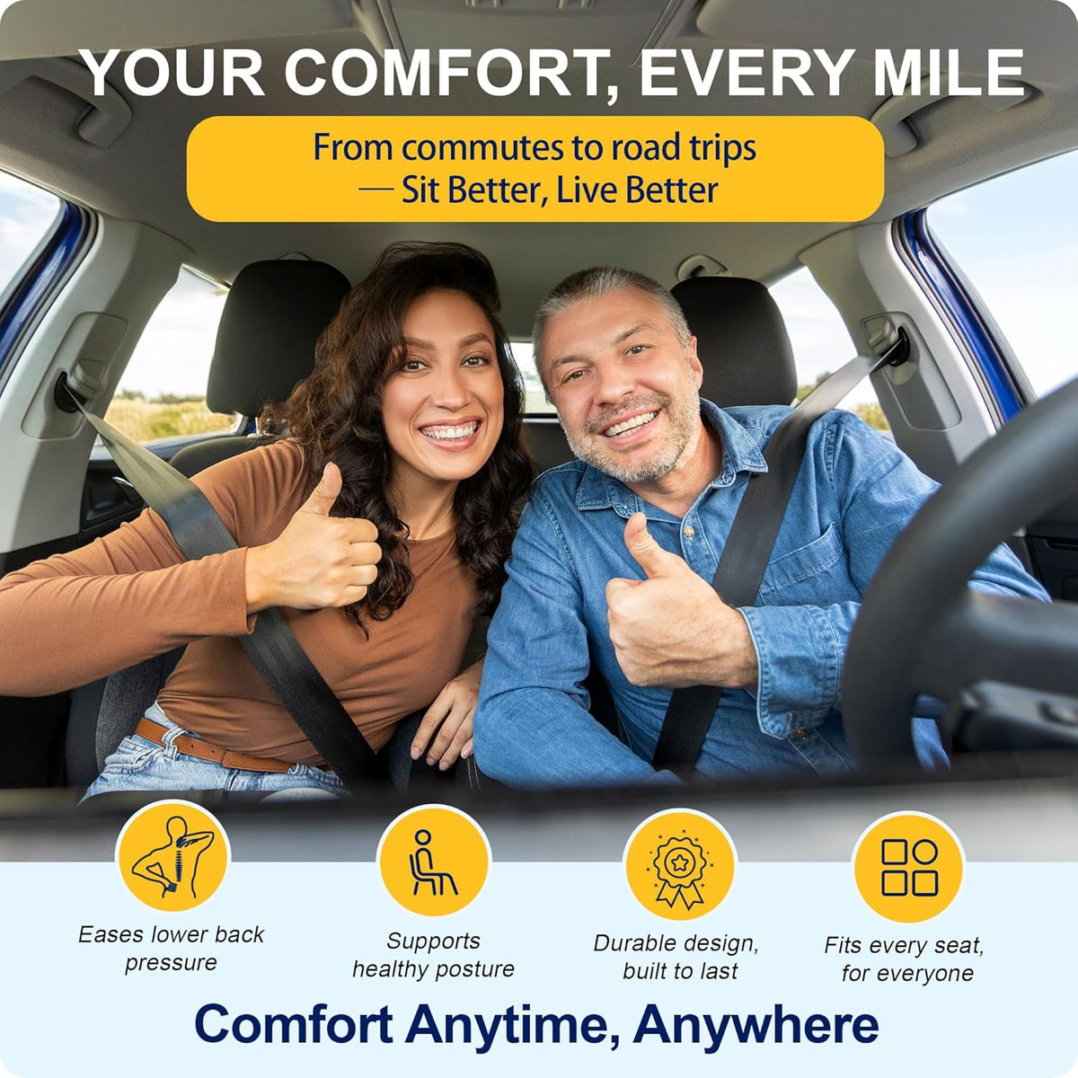 kingphenix Memory Foam Car Seat Cushion for Driving Comfort and Office Use