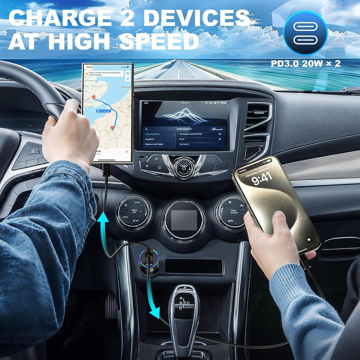 USB C Car Charger 40W,OKRAY Dual USB Type C PD3.0 Fast Charging Car Charger