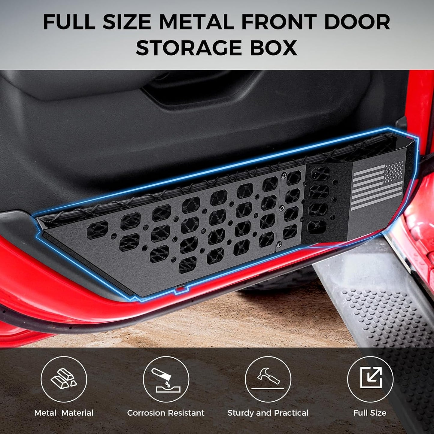 DIAMOOKY Metal Front Door Pocket Storage Box for Jeep Wrangler JL JLU 4XE 2018-2026 &amp; Gladiator JT 2020-2023 2024 2025 2026 Accessories Door Storage Organizer Molle Panels (Not for Power Seats), 2PCS