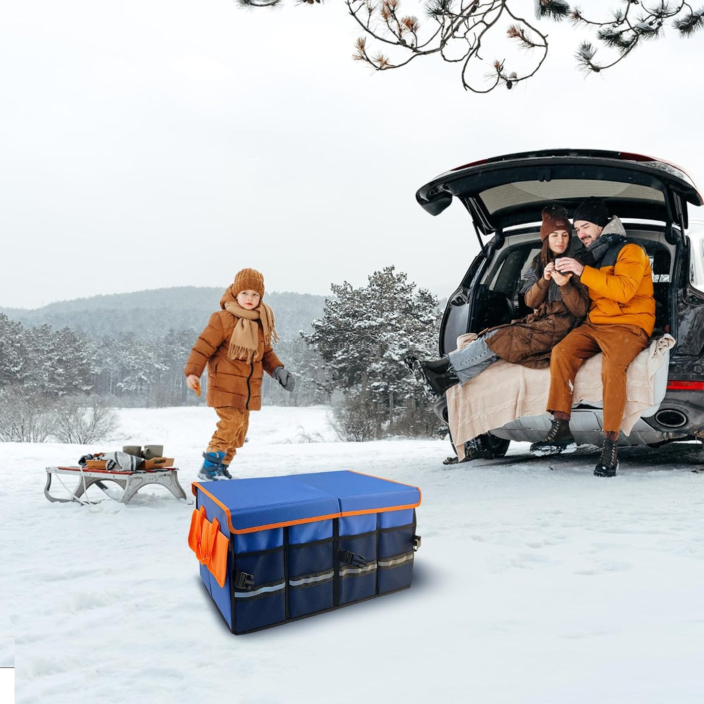 Car Trunk Organizer with Lid, Collapsible Multi-Compartment Car Organizer and Storage, Truck & Car Accessories for Women and Men, 54L Capacity Trunk Organizer for Outdoor/Camper/Travel/SUV/Car Truck