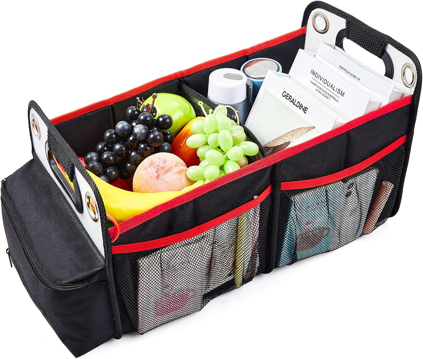 COVAX Car Trunk Organizer, Collapsible Back Seat Storage with Insulated Drinks Holder, Water Resistant Backseat Organizer for Diapers, Toys, Snacks, Books & More