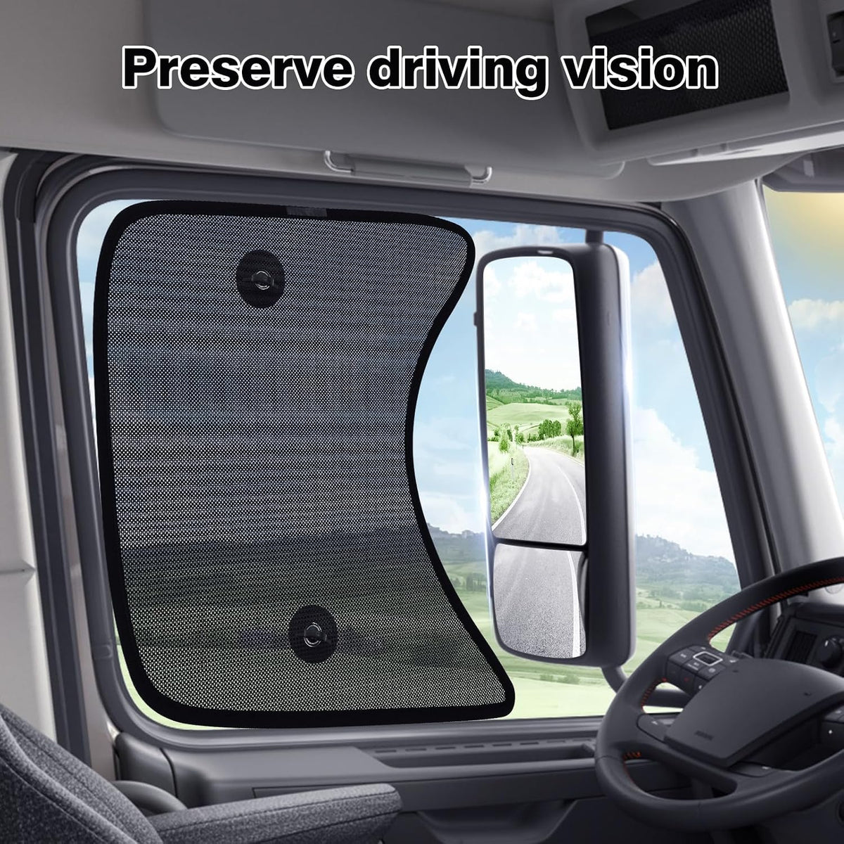 KUST 2PCS 23''*21.6'' Side Window Shades for Semi Truck/Heavy Duty Truck - Freightliner Cascadia, Volvo, Mack, Kenworth, Peterbilt, International LT, Western Star - Mesh Shade - Truck Accessories