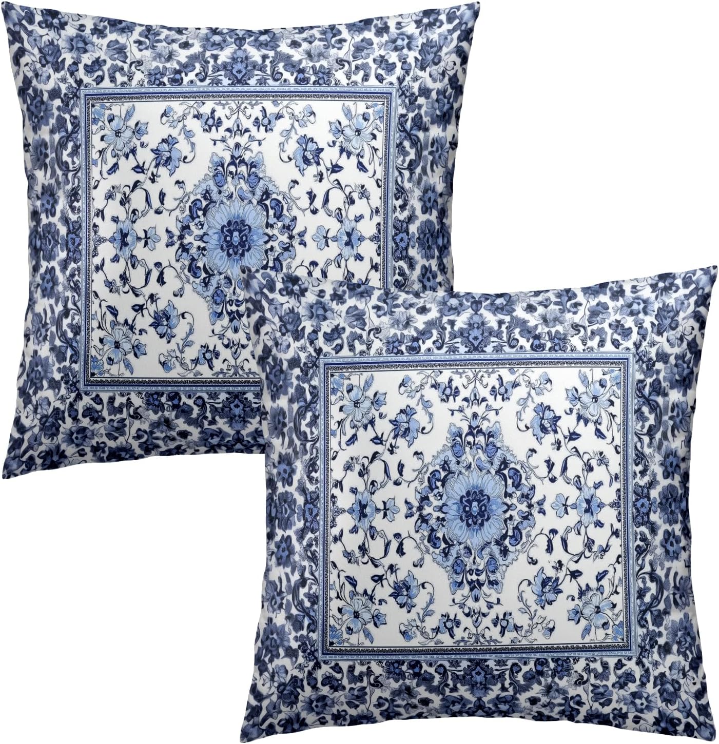 Giwawa Boho Floral Pillow Covers 16x16 Inch Blue Leaves Decorative Pillow Cases Set of 2 Square Throw Pillows for Cushion Sofa Couch Outdoor Decor