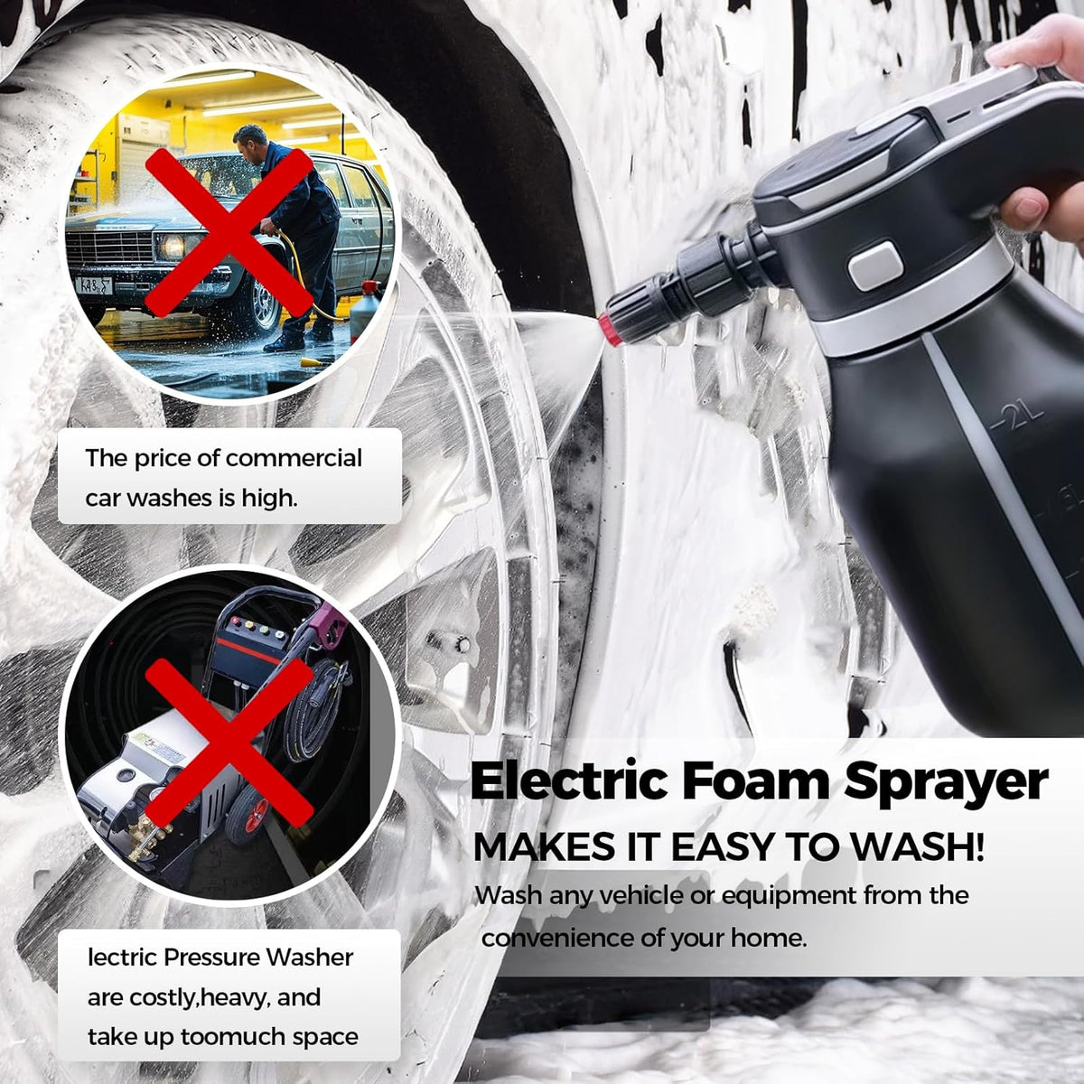 Electric Foam Sprayer, 2L Cordless Rechargeable Car Wash Foam Cannon