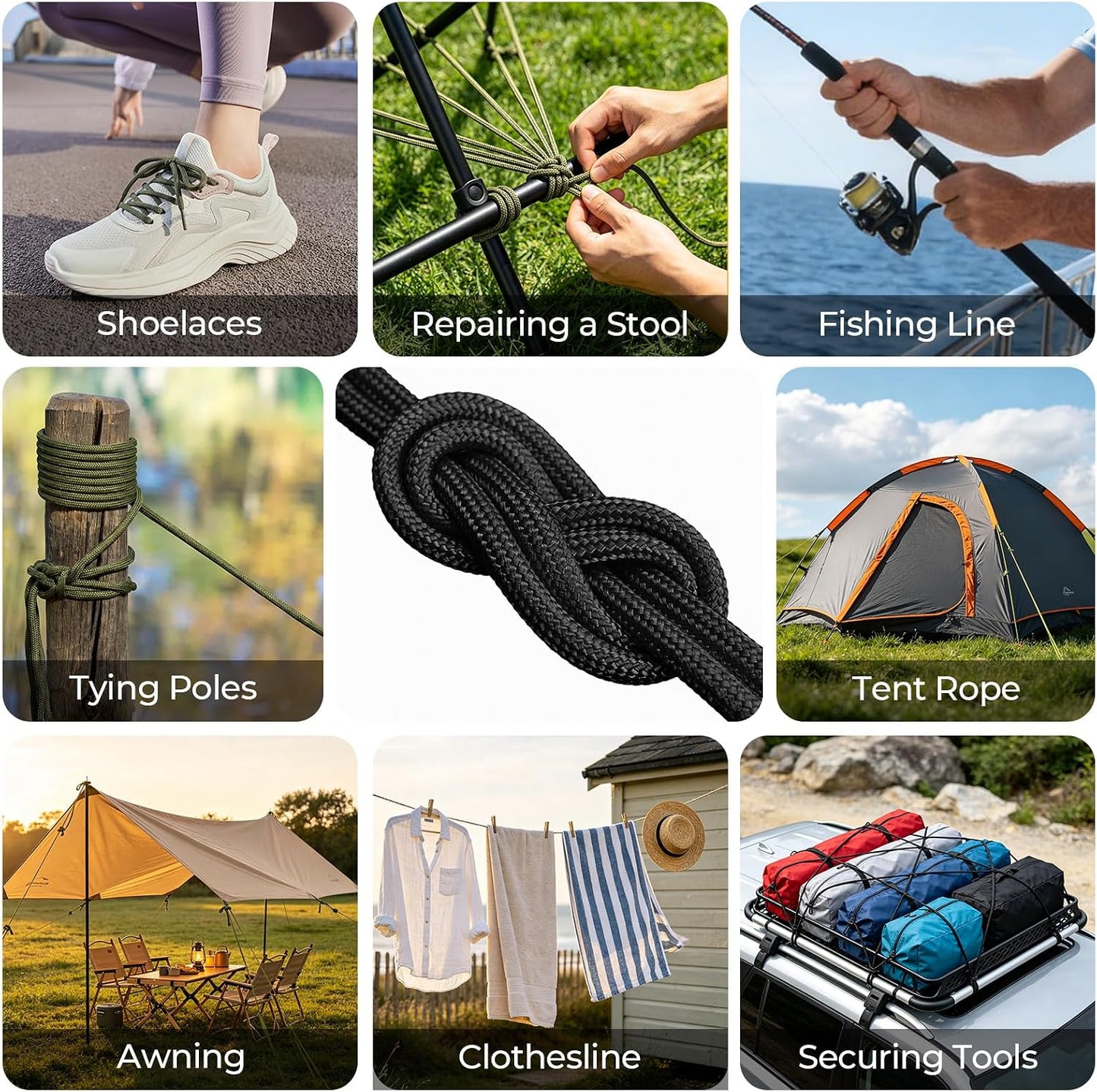 Paracord Rope 750lb Parachute Cord 4MM 12-Strand para Cord - Heavy Duty Spool String for Survival,Camping Gear, Survival Bracelet, Clothesline Clothes line Outdoors(Black, 400FT)