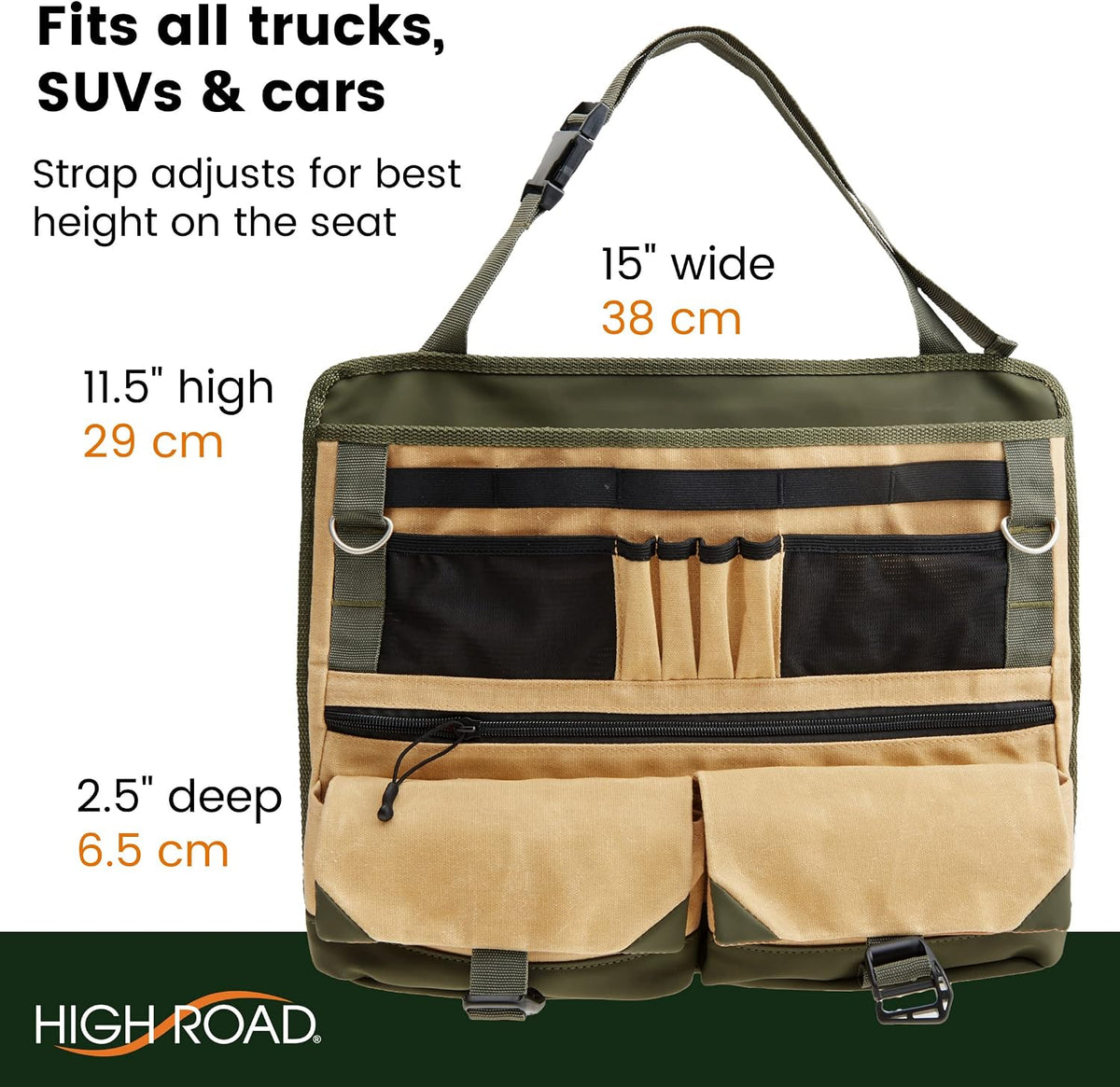 High Road Front Seat Organizer with Laptop Sleeve, Filing, Electronic and Work Supply Compartments, 12 pocket Car Office Passenger Seat Organizer