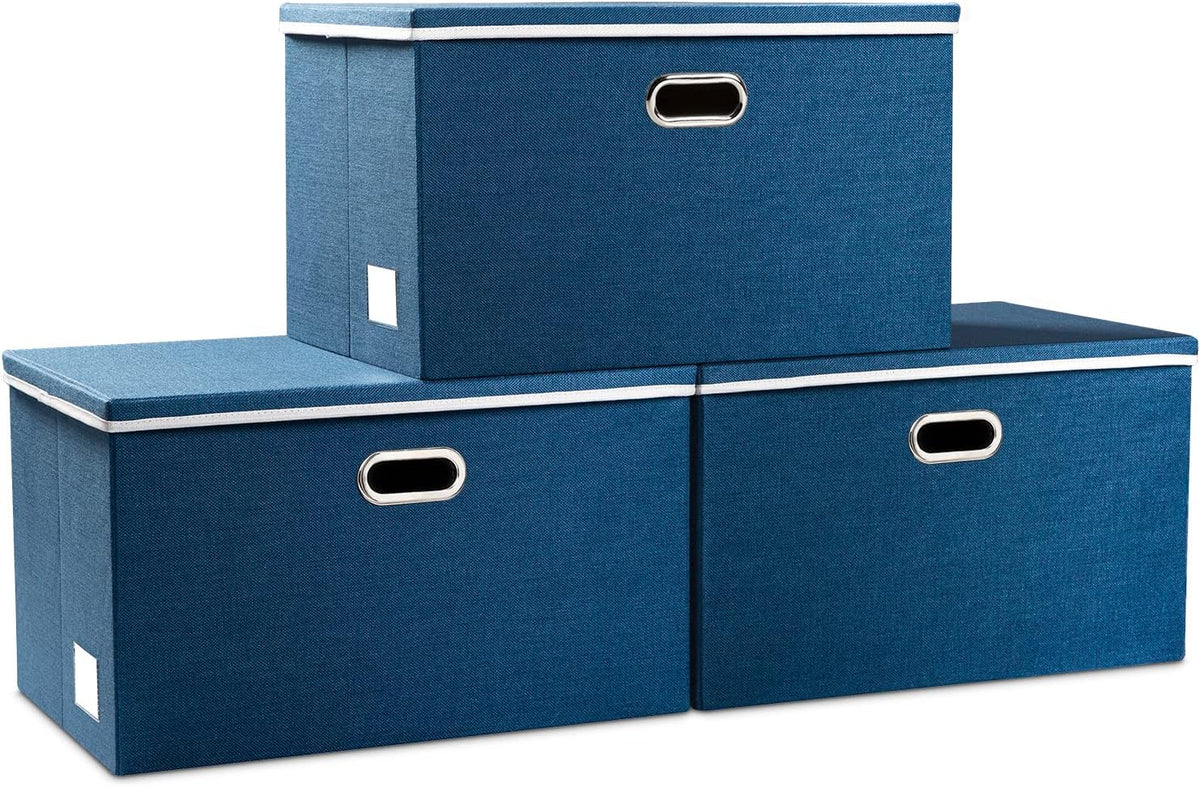 PRANDOM Foldable Storage Bins with Lids [3-Pack] Fabric Collapsible Storage Boxes Baskets Cubes Containers with Handles for Closet Living Room Bedroom (Black & White 17.7x11.8x11.8'')