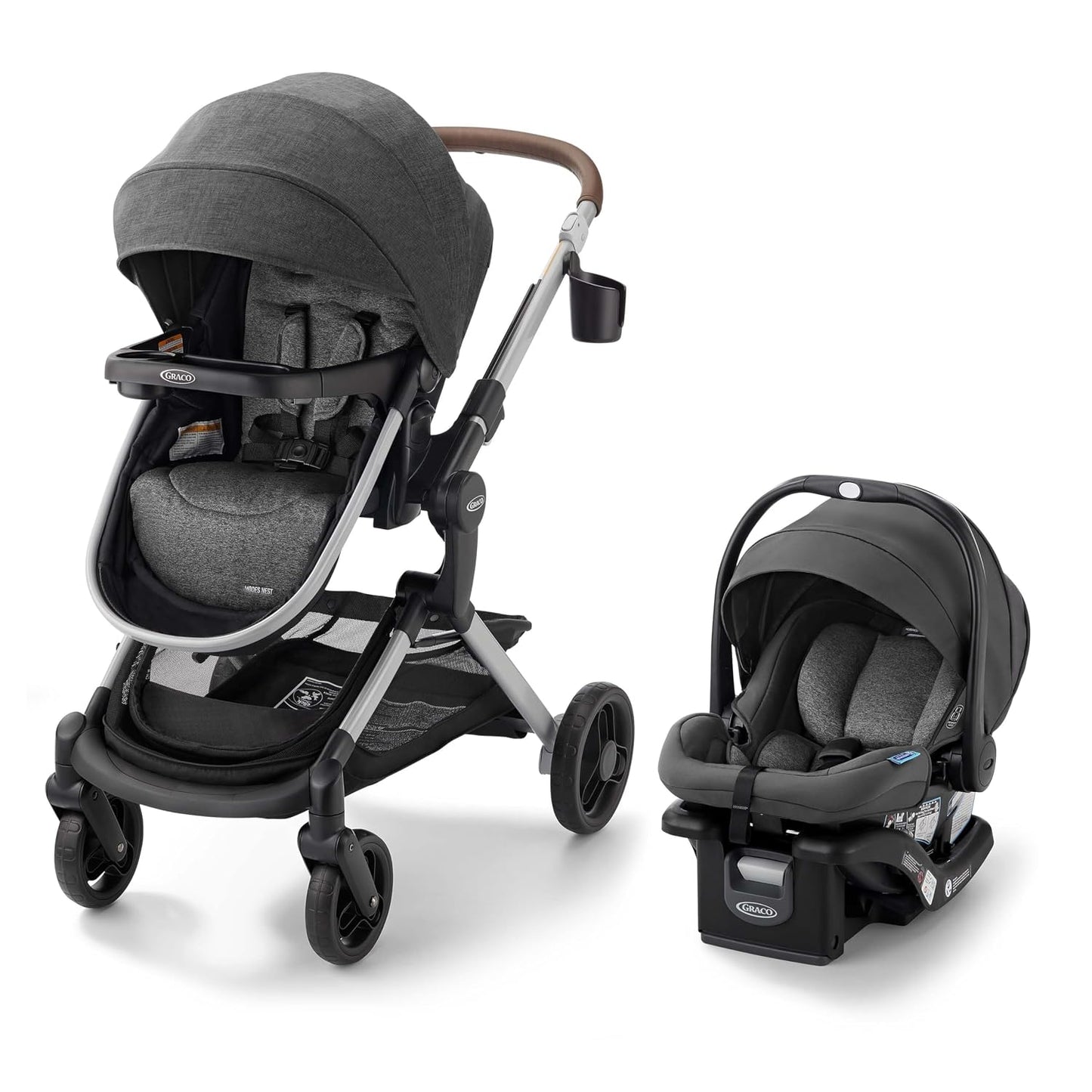 Graco Modes Nest Travel System, 3-in-1 Modular Carseat Stroller Combo, Includes the SnugRide DLX Infant Car Seat and Baby Stroller, Adjustable Slide2Me Car Seat Carrier to Toddler Stroller, Sullivan