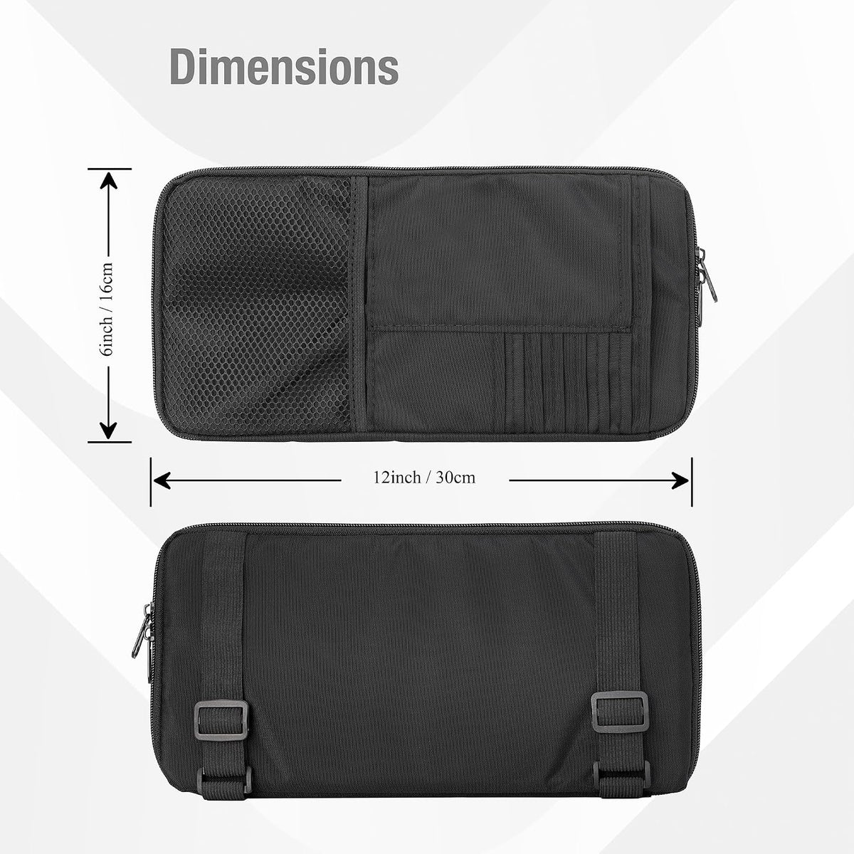 Car Visor Organizer – Non-Sag Adjustable Straps – Nylon Sun Visor Storage Pouch with Card Holders, Pen Slots & Mesh Pockets – Universal Fit for Most Cars, Trucks & SUVs