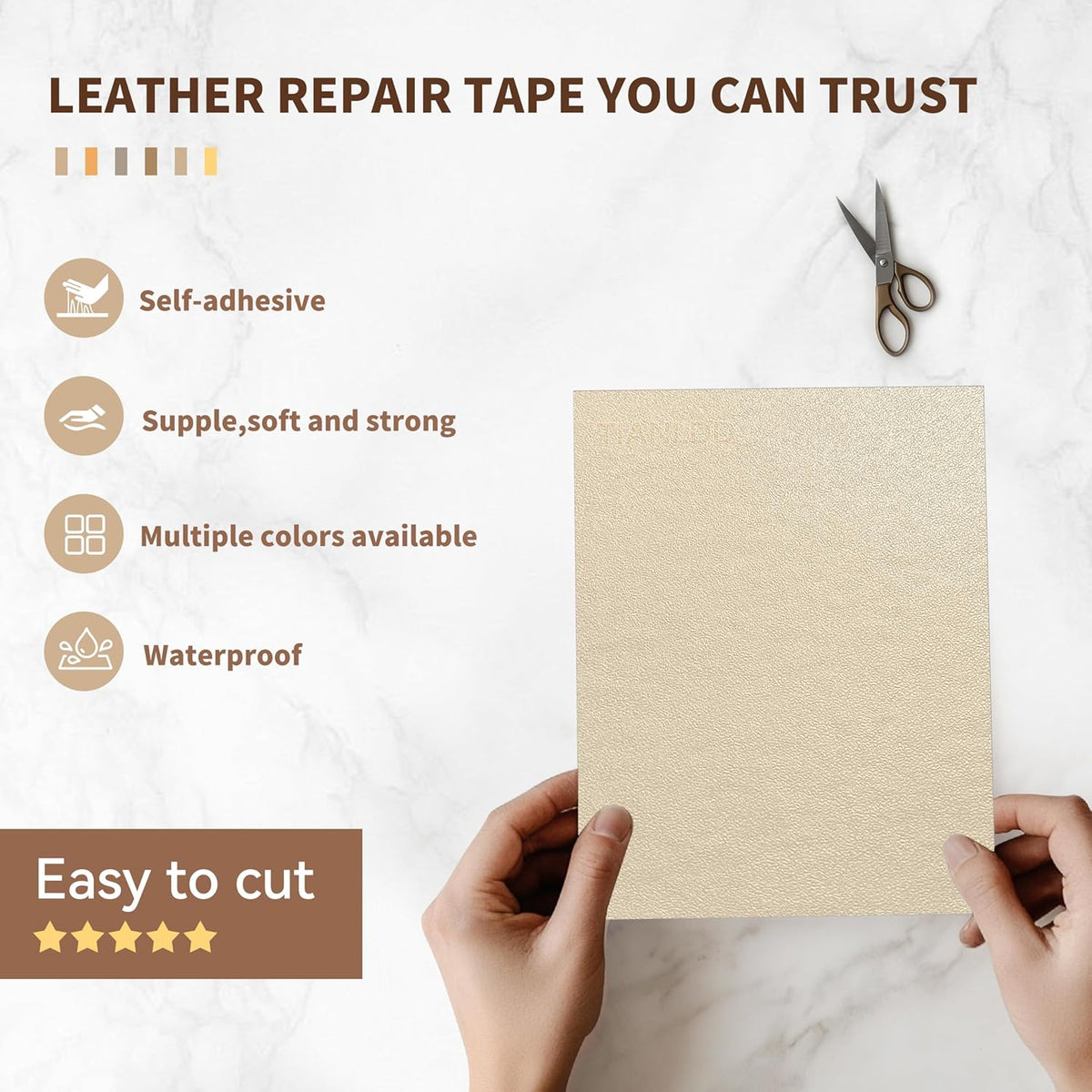 TIANLDD Leather Repair Tape,16 x 80 Inches Self Adhesive Leather Repair Patch，Leather Repair Kit for Furniture，Couches,Car Seats,Cabinets,Handbags(Beige-Fine Lines)