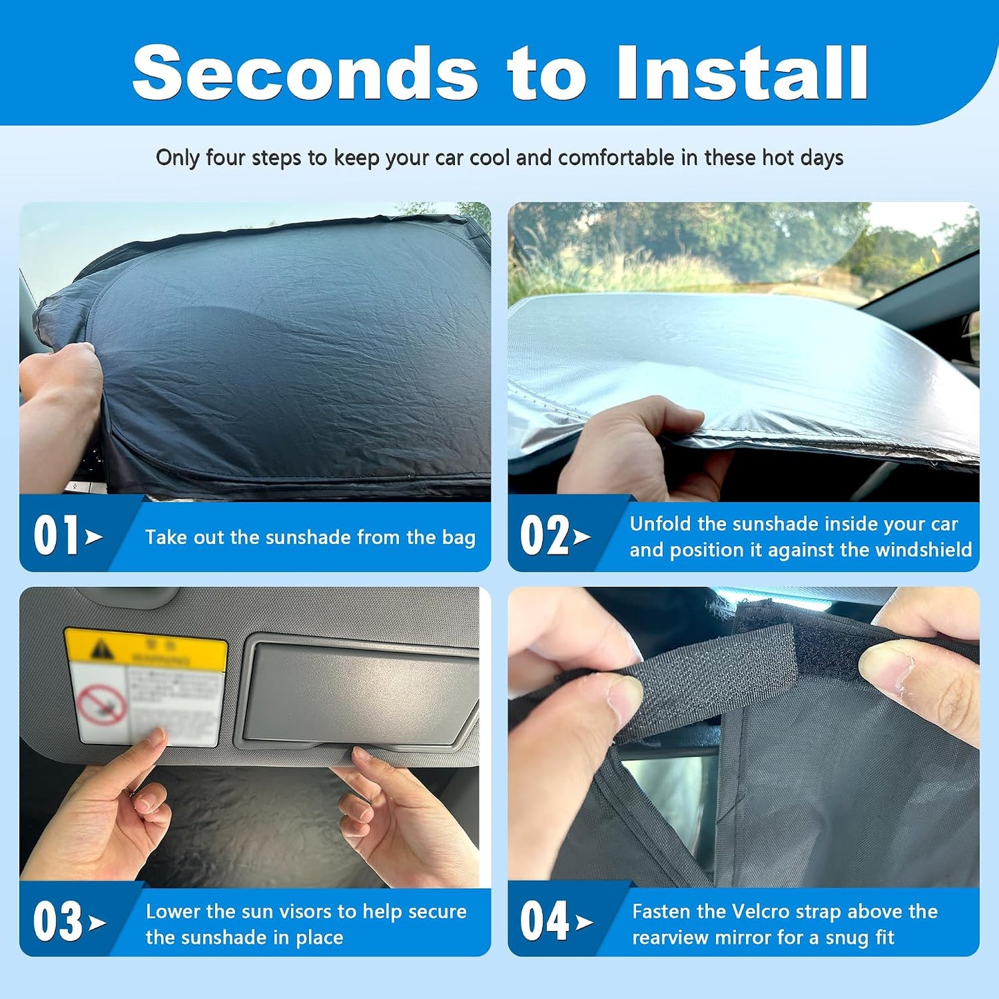 Front Windshield ＆ Side Window Sun Shade for 1992-2025 Fo-rd E-Series E-150 E-250 E-350 E-450 Van Motorhome, Foldable Window Sunshade Sun Visor Protector Blocks UV Rays Heat, Pack of 3